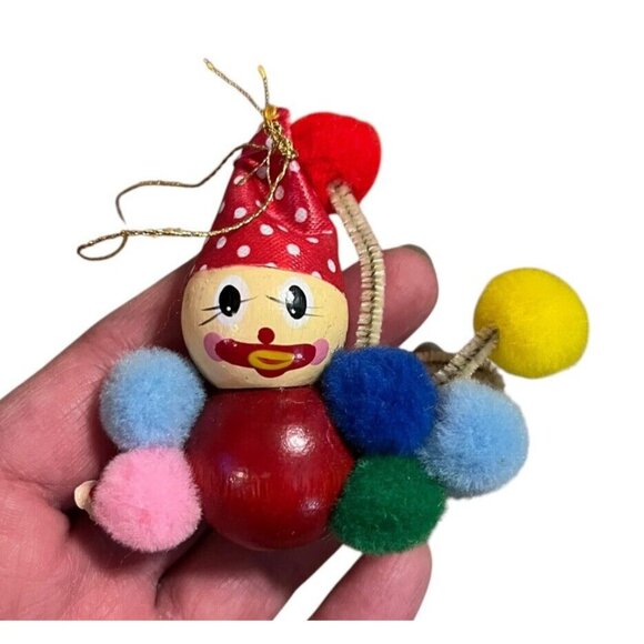 Vintage‎ Wooden Clown Christmas Tree Ornament Holiday Classic Colorful - Picture 1 of 5